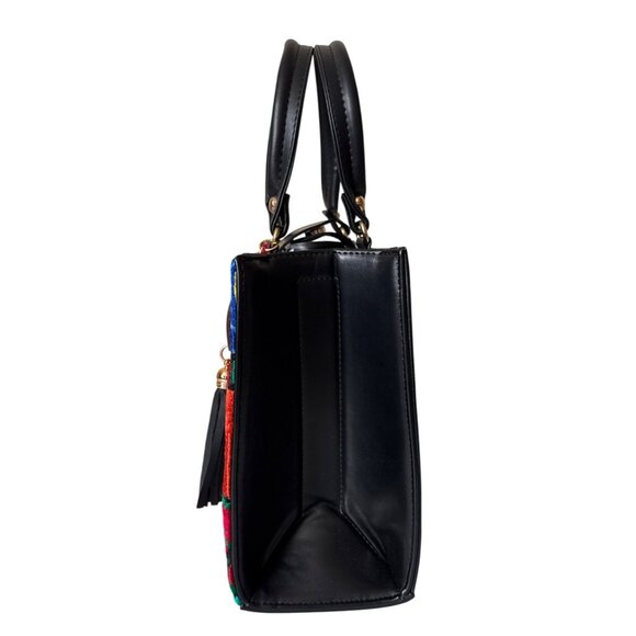 Floral Vibrant Tapestry embroidery artisanal handbag satchel vegan leather w mak - Picture 5 of 9